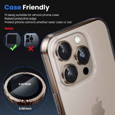 Picture of For iPhone 16 Pro Desert Titanium WSKEN Camera Lens Protector Ring Alloy Ultra Thin Shatterproof 9H Tempered Glass Camera Screen Protector