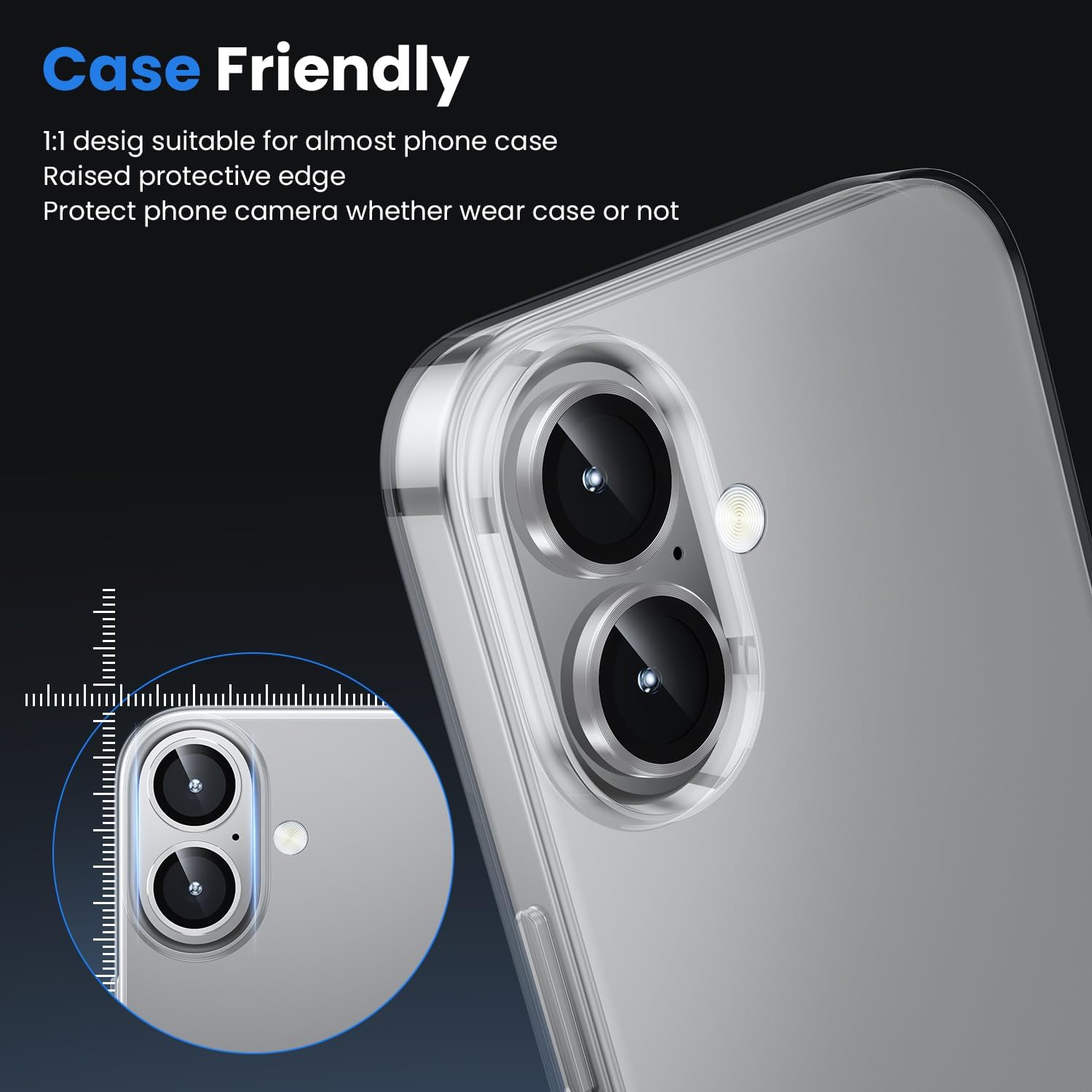 Picture of For iPhone 16 Plus Black WSKEN Camera Lens Protector Ring Alloy Ultra Thin Shatterproof 9H Tempered Glass Camera Screen Protector