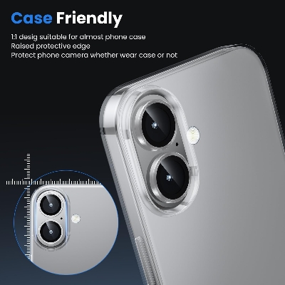 Picture of For iPhone 16 Plus Black WSKEN Camera Lens Protector Ring Alloy Ultra Thin Shatterproof 9H Tempered Glass Camera Screen Protector