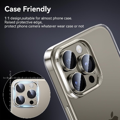 Picture of For iPhone 16 Pro Natural Titanium WSKEN Camera Lens Protector Ring Alloy Ultra Thin Shatterproof 9H Tempered Glass Camera Screen Protector