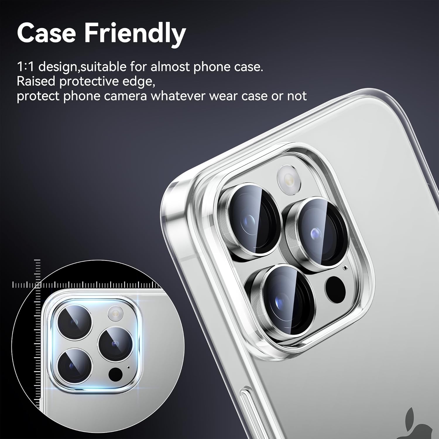 Picture of For iPhone 16 Pro Silver Titanium WSKEN Camera Lens Protector Ring Alloy Ultra Thin Shatterproof 9H Tempered Glass Camera Screen Protector
