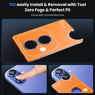 Picture of For iPhone 16 Blue WSKEN Camera Lens Protector Ring Alloy Ultra Thin Shatterproof 9H Tempered Glass Camera Screen Protector