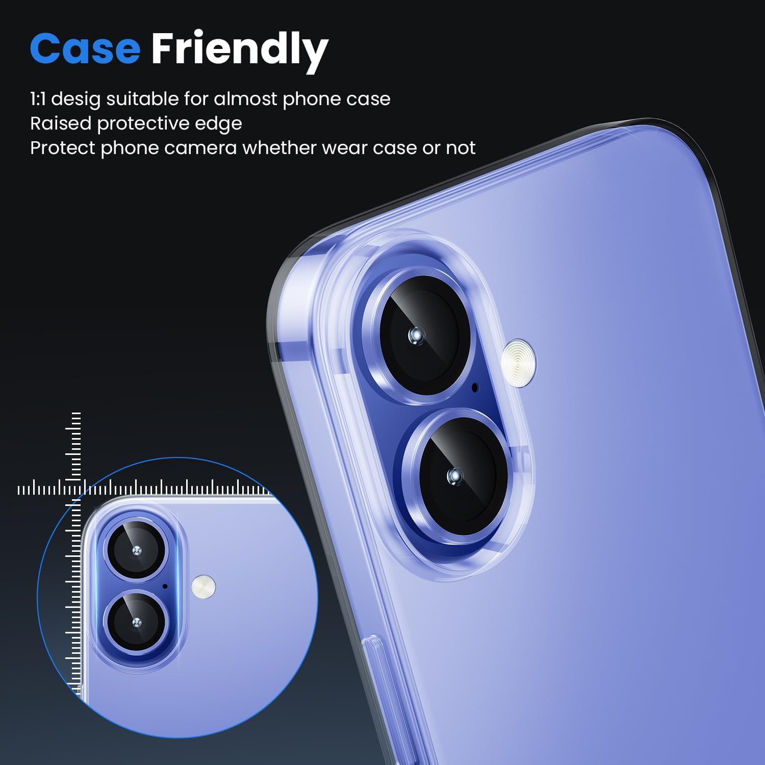 Picture of For iPhone 16 Blue WSKEN Camera Lens Protector Ring Alloy Ultra Thin Shatterproof 9H Tempered Glass Camera Screen Protector