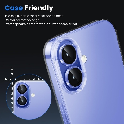 Picture of For iPhone 16 Blue WSKEN Camera Lens Protector Ring Alloy Ultra Thin Shatterproof 9H Tempered Glass Camera Screen Protector