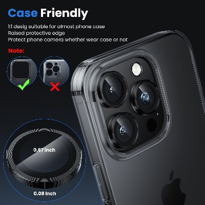 Picture of For iPhone 16 Pro Max Black Titanium WSKEN Camera Lens Protector Ring Alloy Ultra Thin Shatterproof 9H Tempered Glass Camera Screen Protector