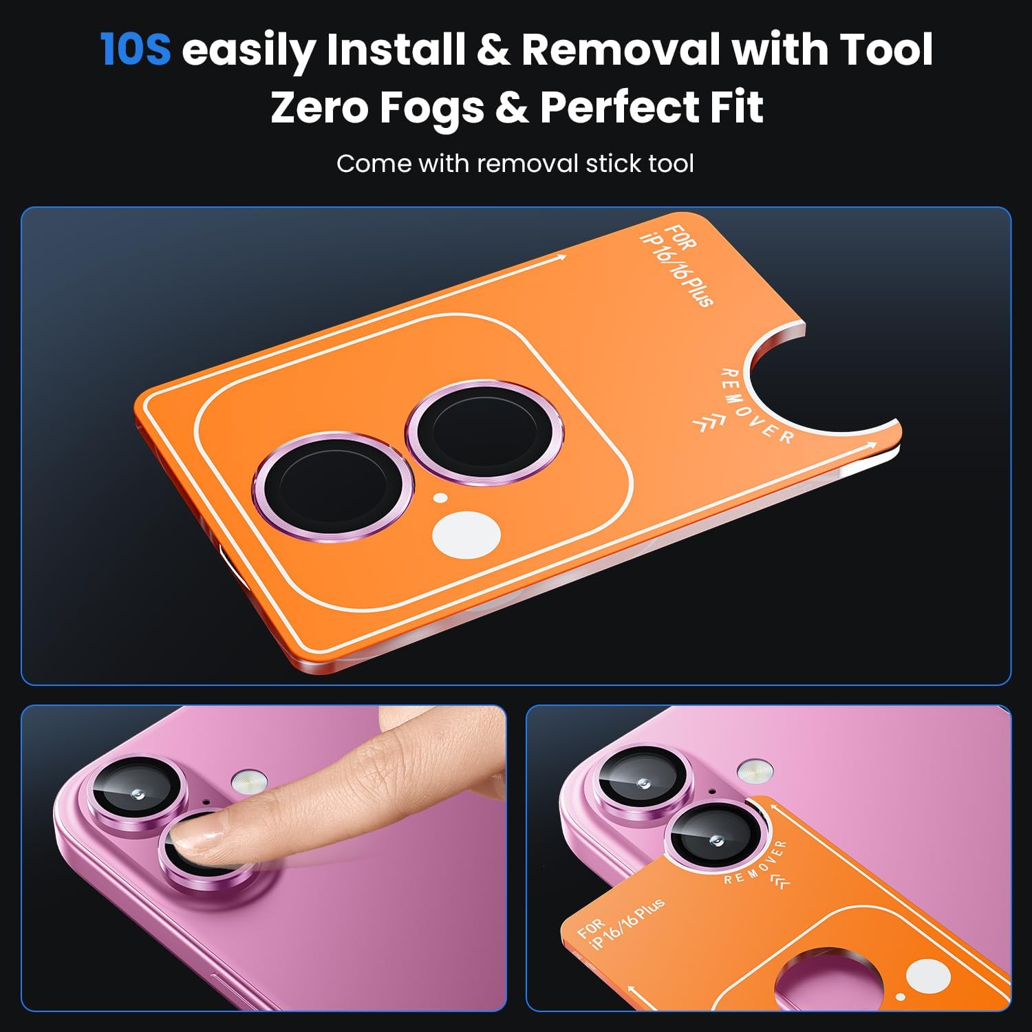 Picture of For iPhone 16 Pink WSKEN Camera Lens Protector Ring Alloy Ultra Thin Shatterproof 9H Tempered Glass Camera Screen Protector