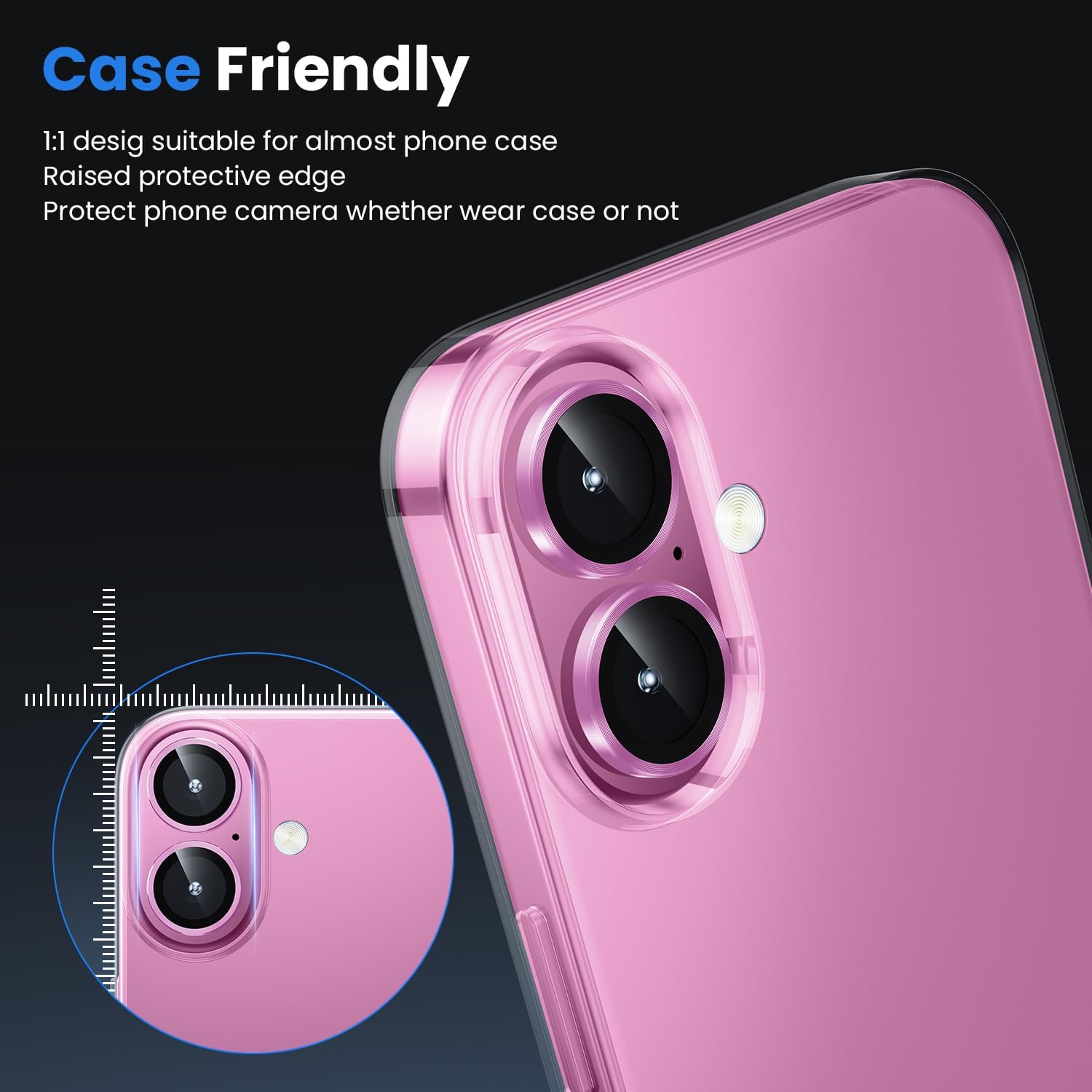 Picture of For iPhone 16 Pink WSKEN Camera Lens Protector Ring Alloy Ultra Thin Shatterproof 9H Tempered Glass Camera Screen Protector