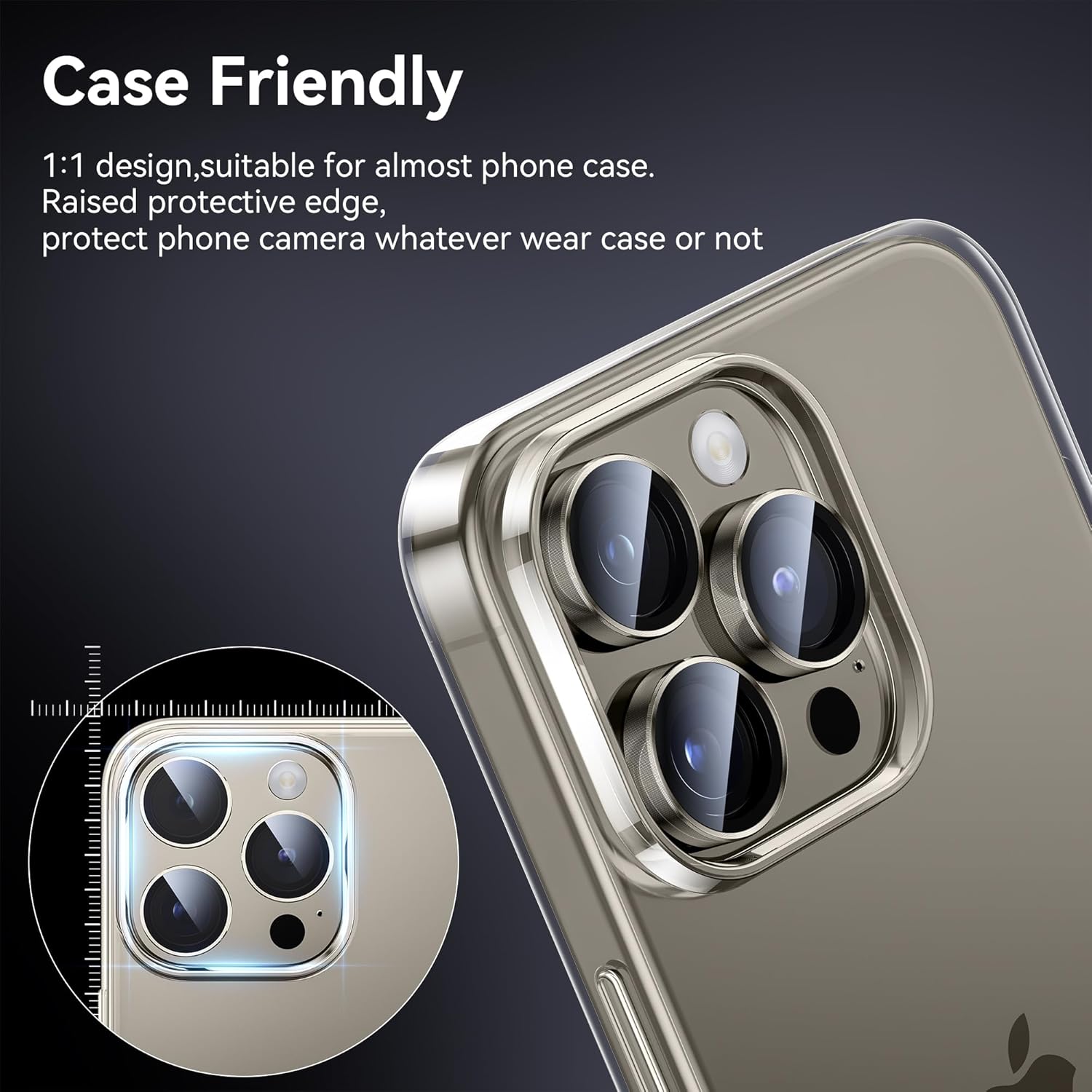 Picture of For iPhone 16 Pro Max Natural Titanium WSKEN Camera Lens Protector Ring Alloy Ultra Thin Shatterproof 9H Tempered Glass Camera Screen Protector