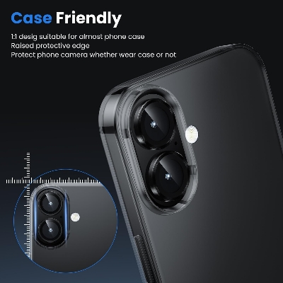 Picture of For iPhone 16 Plus Black WSKEN Camera Lens Protector Ring Alloy Ultra Thin Shatterproof 9H Tempered Glass Camera Screen Protector