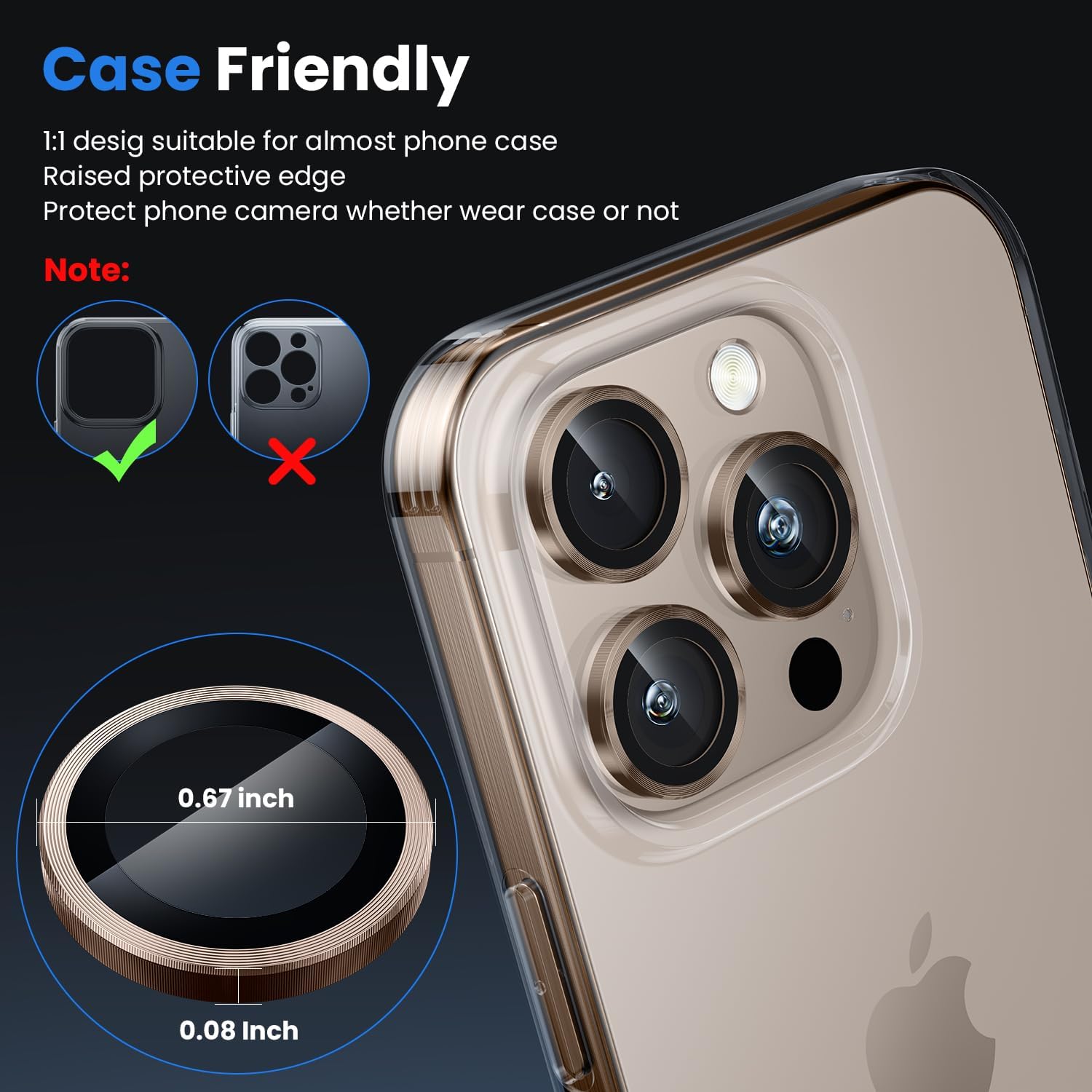 Picture of For iPhone 16 Pro Max Desert Titanium WSKEN Camera Lens Protector Ring Alloy Ultra Thin Shatterproof 9H Tempered Glass Camera Screen Protector