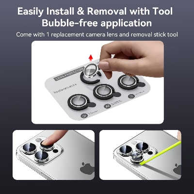 Picture of For iPhone 16 Pro Max Silver Titanium WSKEN Camera Lens Protector Ring Alloy Ultra Thin Shatterproof 9H Tempered Glass Camera Screen Protector