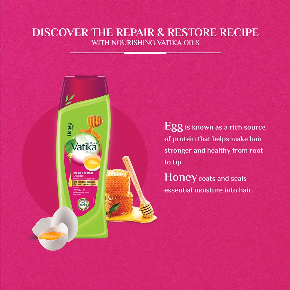 Picture of International UAE product Vatika Naturals Repair And Restore Shampoo with Honey and Egg

-400ml