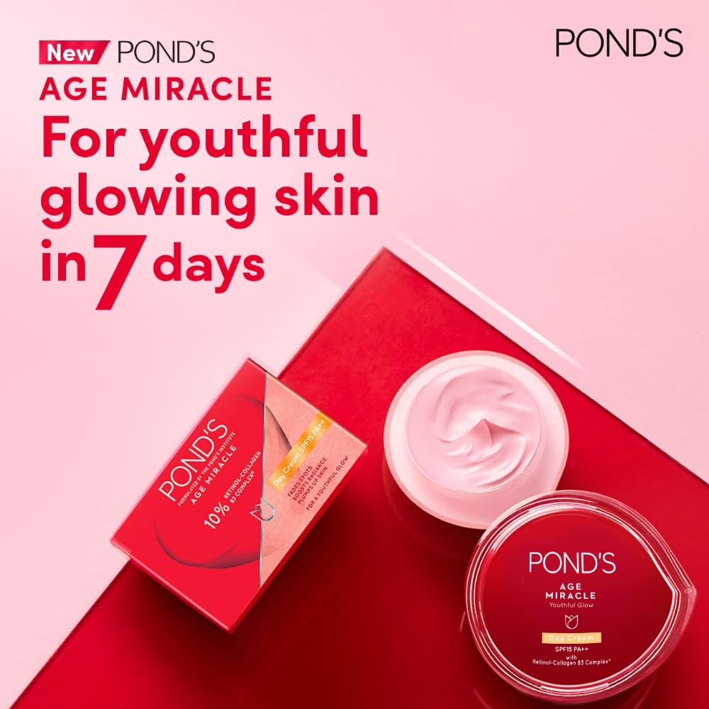 Picture of Indian product Ponds Age miracle youthful glow With Ratinol Ratinol collagen B3 complex SPF 15 PA++ Day cream 50 Gm
