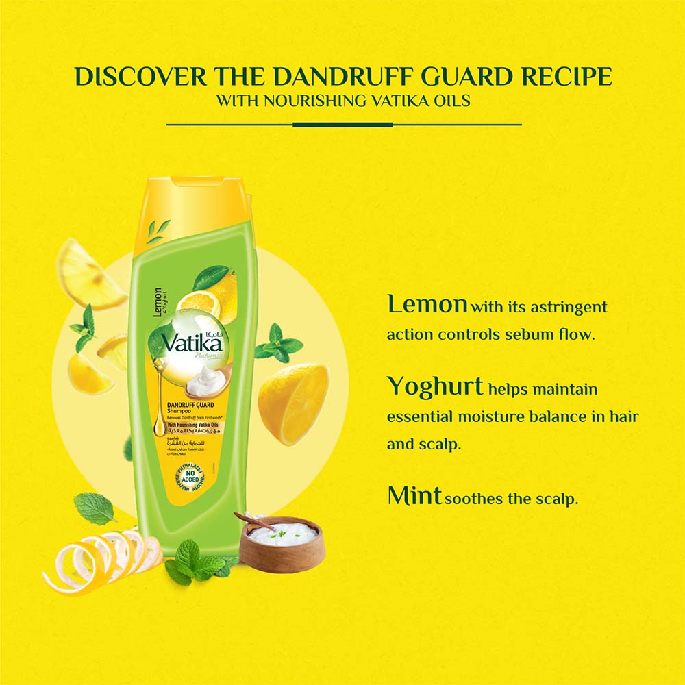 Picture of International UAE product Vatika Naturals Dandruff Guard Shampoo
with Lemon and Youghurt -400ml