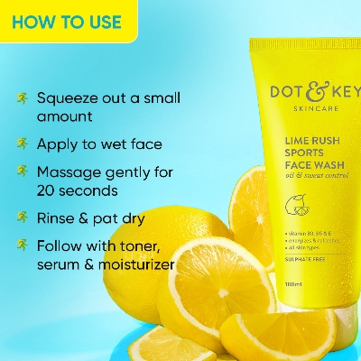 Picture of Dot &Key skin care lime rush Sports Face wash  iol control Sweat control 100ml (India)
