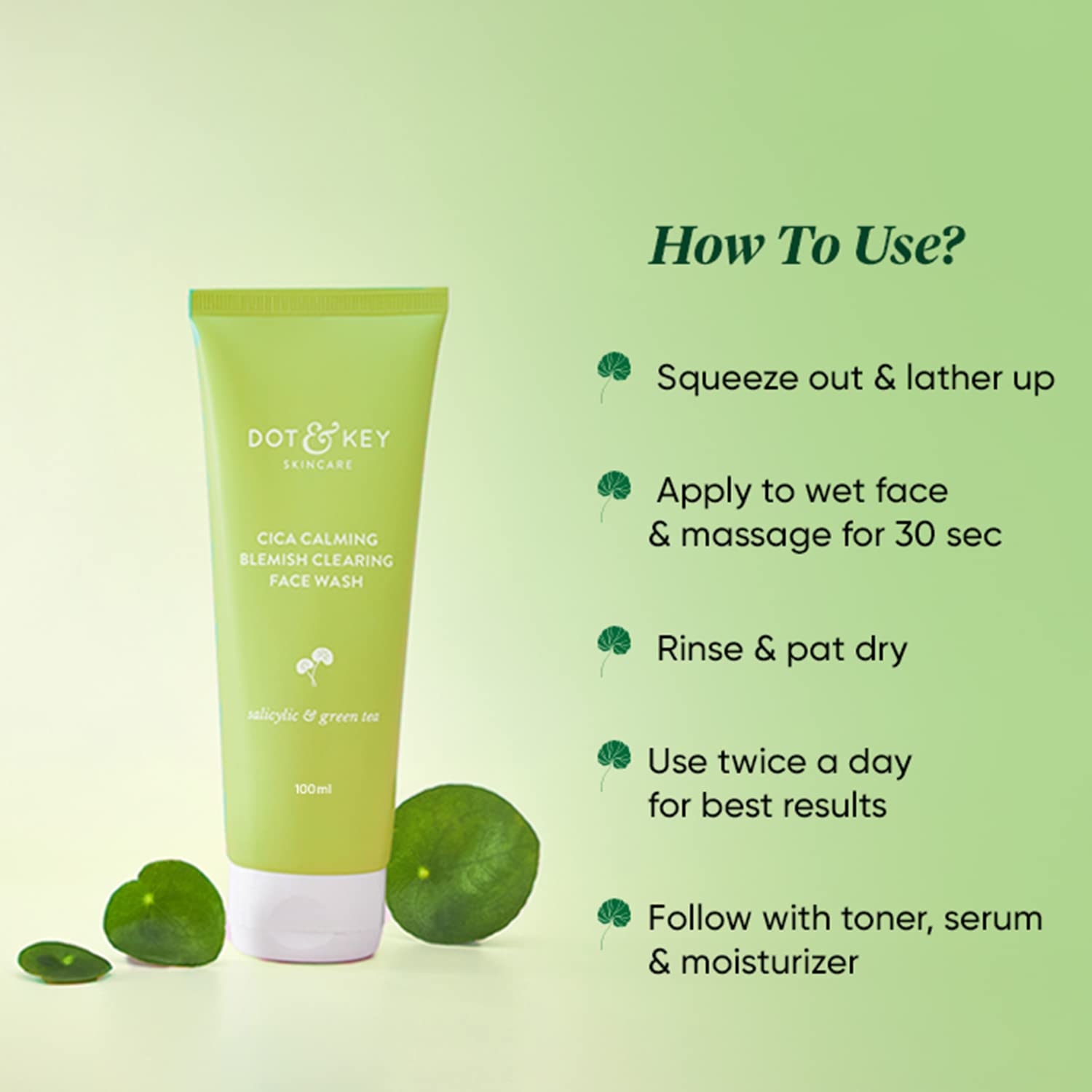 Picture of Dot&Key Cica Face wash For Acne proneskin,2% Salicylic Acid Face wash for green Tea 100ml (india)