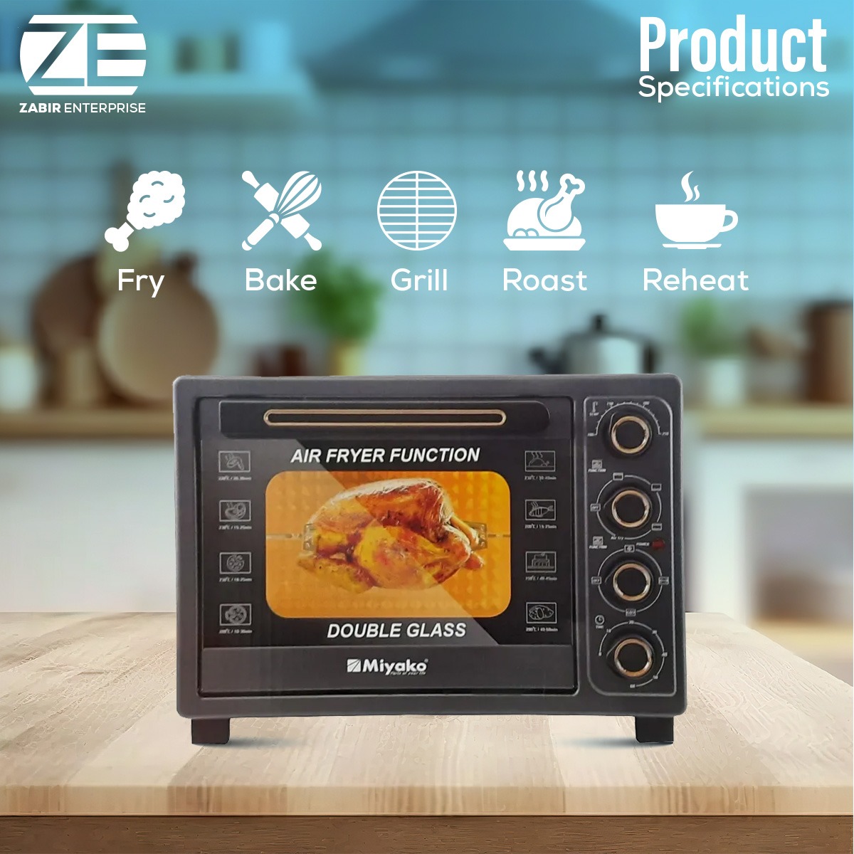 Picture of Miyako MT-450RCL-D-RB Double Glass Door Multifunctional Electric Oven With Air Fryer.