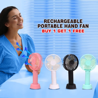 Picture of Rechargeable Mini Portable Hand Fan, Table Fan Personal Small Desk Fan with Base, Cute Design 3 Speed Dual Motors Lightweight Handheld