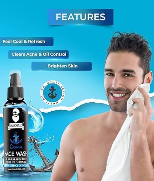 Picture of Muuchstac Men’s Ocean Face Wash, Anti Acne & Pimple, 12 hrs Moisturizes, All Skin Types, Skin Brightening, No SLS, Silicone and Paraben, 100 Ml