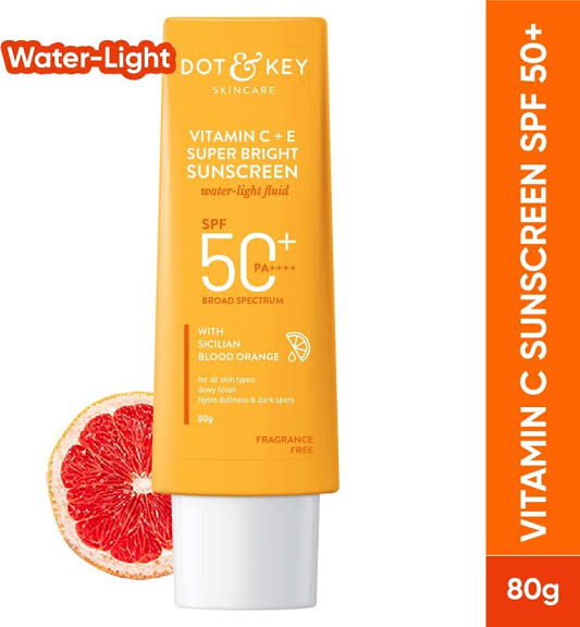 Picture of Dot & Key Vitamin C + E Super Bright Sunscreen SPF 50+++ | for Even Toned & Glowing Skin | No White Cast, WaterLight I UVA/B & Blue Light Protection 80gm
