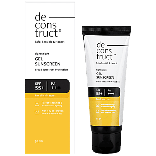 Picture of Deconstruct Face Gel Sunscreen SPF 55+ and PA+++ | Gel based sunscreen for oily skin, combination skin, normal skin | Broad spectrum sunscreen, No White Cast, Lightweight, Non greasy | Higher protection than sunscreen SPF 50 - 50g