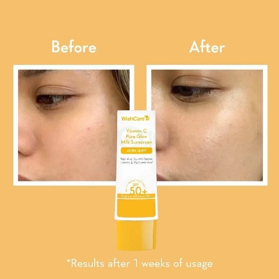 Picture of WishCare Vitamin C Pure Glow Milk Sunscreen SPF 50 PA++++ for Glowing Skin