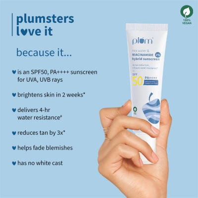 Picture of Plum 2% Niacinamide & Rice Water Hybrid Face Sunscreen With SPF 50 PA+++ 50g