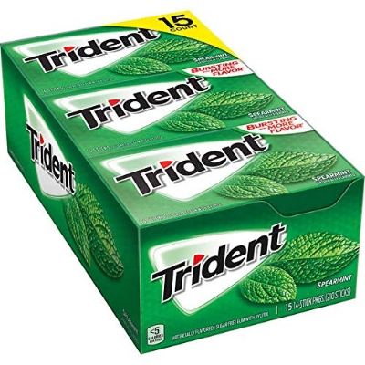 Picture of Cos7 Trident Spearmint Long Lasting Flavor Sugarfree Chewing Gum 15 Packs, 14Sticks