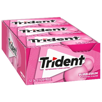 Picture of Trident Bubblegum Sugar-Free Chewing Gum, 12 Packs of 14 Pieces (168 Total Pieces)