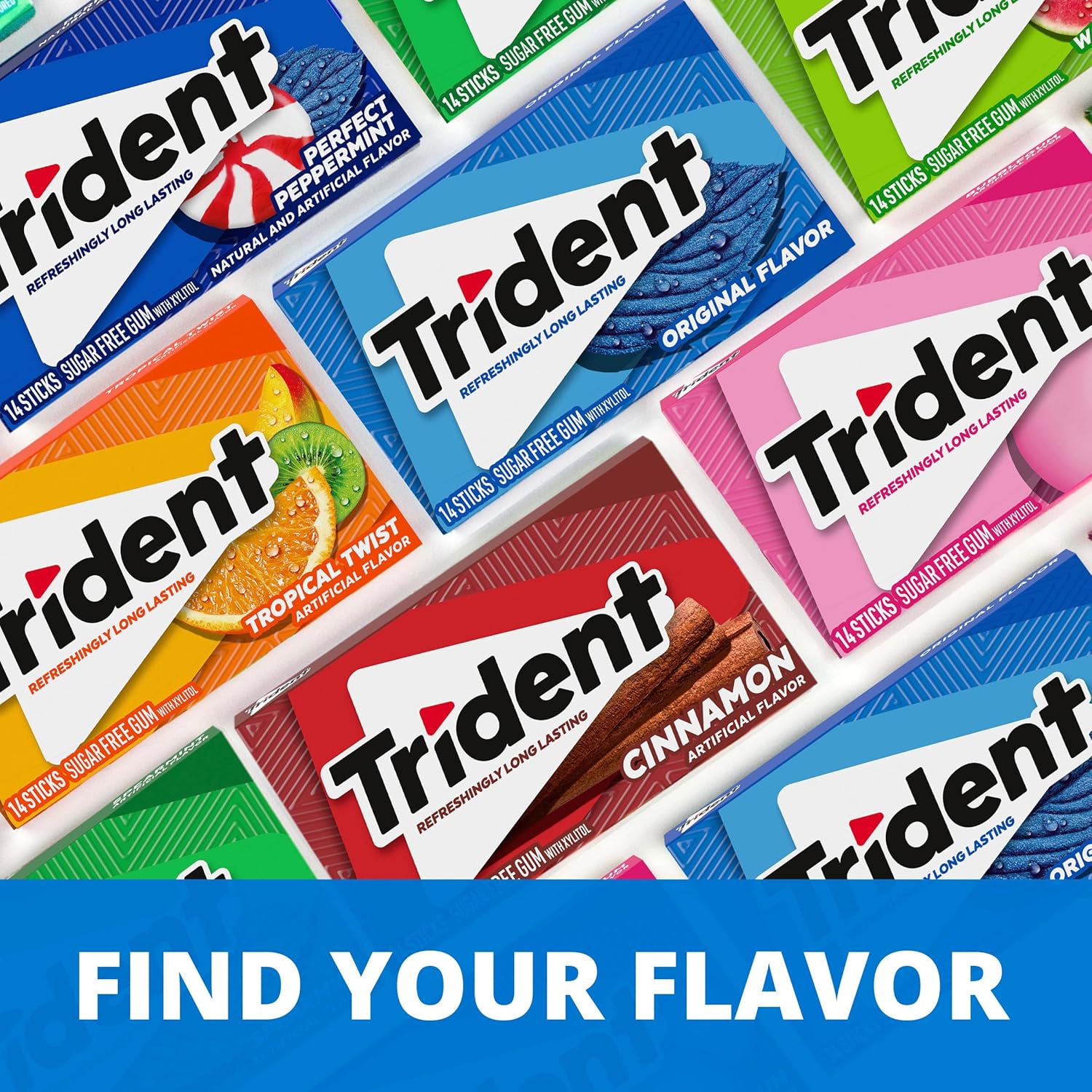 Picture of Trident Bubblegum Sugar-Free Chewing Gum, 12 Packs of 14 Pieces (168 Total Pieces)