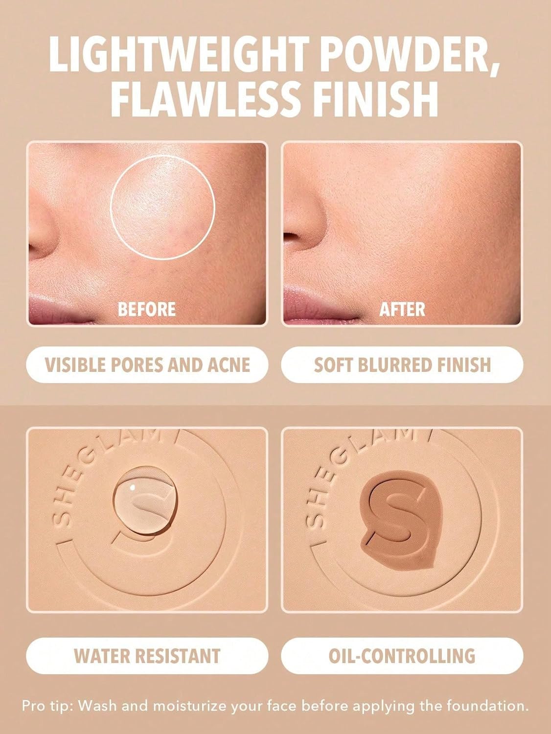 Picture of SHEGLAM SKin-Focus Full Coverage Powder Foundation Oil-Control Lightweight Face Pressed Powder Makeup-Acorn