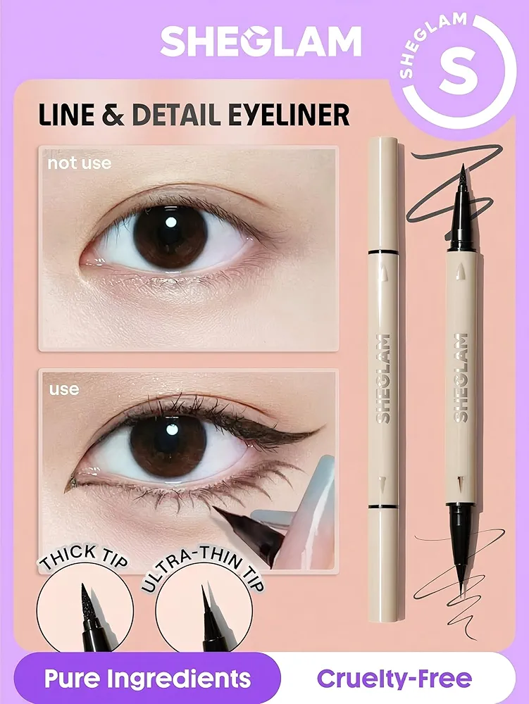 Picture of SHEGLAM Multi-Tasker Line & Detail Eyeliner Pen-Black 2 In 1 Waterproof Double Head Liquid Eyeliner Pencil