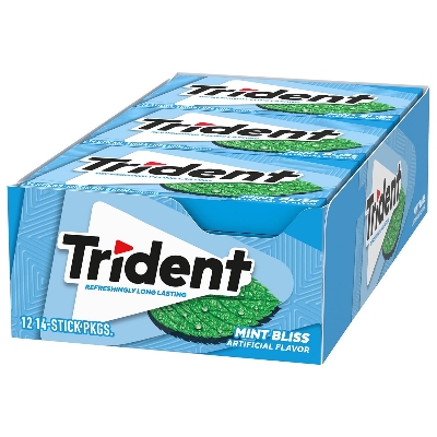 Picture of Trident Mint Bliss Sugar-Free Chewing Gum, 12 Packs of 14 Pieces (168 Total Pieces)