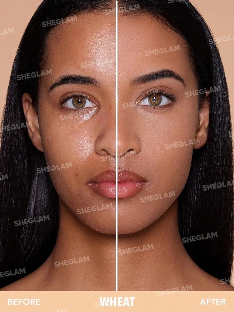 Picture of SHEGLAM SKin-Focus Full Coverage Powder Foundation Oil-Control Lightweight Face Pressed Powder Makeup-Almond