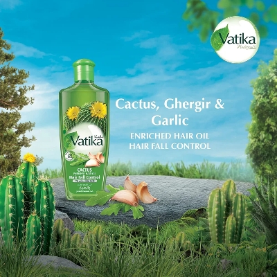 Picture of Vatika Naturals Cactus Hair Oil 300ml | Cactus, Ghergir, Ginger & Vitamins A, E, F | For Weak & Falling Hair | No Parabens, Sulphates or Silicones (300 ML)