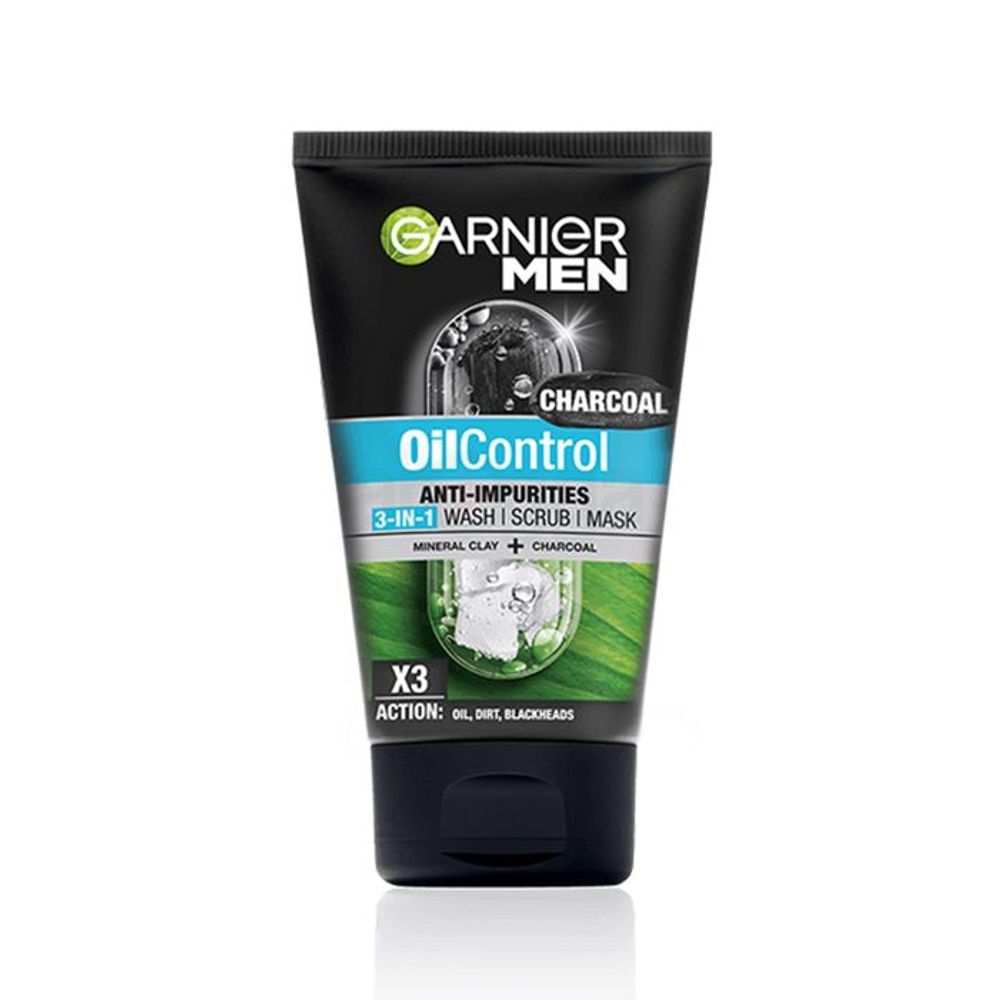Picture of Garnier Men Anti Impurities Oil Control 3 in 1 Facewash, Scrub and Mask with Mineral Clay and Charcoal 100ml