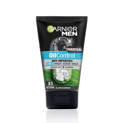 Picture of Garnier Men Anti Impurities Oil Control 3 in 1 Facewash, Scrub and Mask with Mineral Clay and Charcoal 100ml