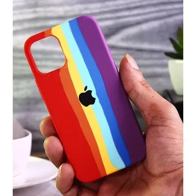Picture of Rainbow Case For iPhone 14  Luxury Soft Colorful Silicone Shockproof Camera Bumper Protective Trendy Stylish Silicon Back Cover