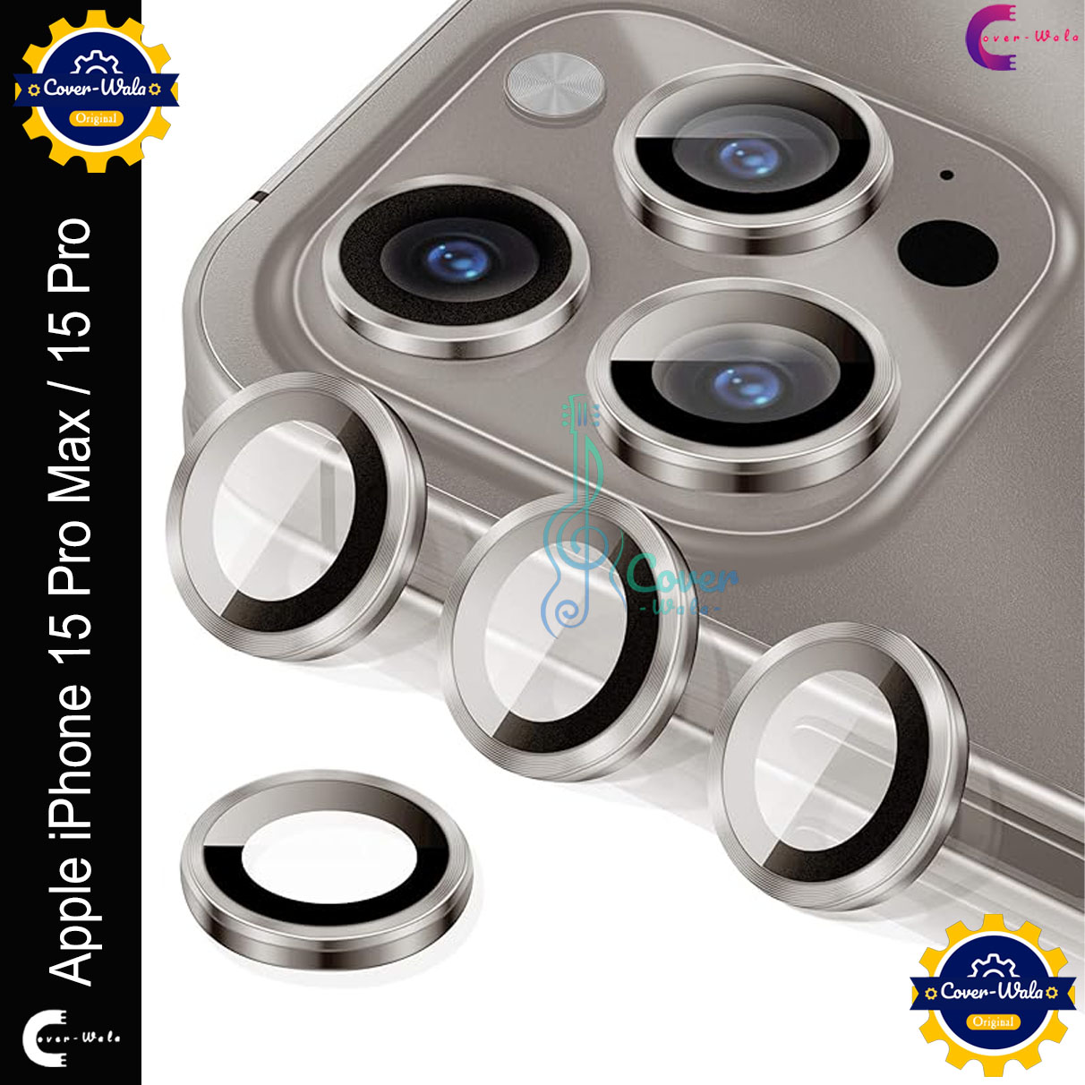 Picture of For Apple iPhone 15 Pro Max / Apple iPhone 15 Pro Camera Protector WSKEN Metal Ring Tempered Glass Camera Lens Protector