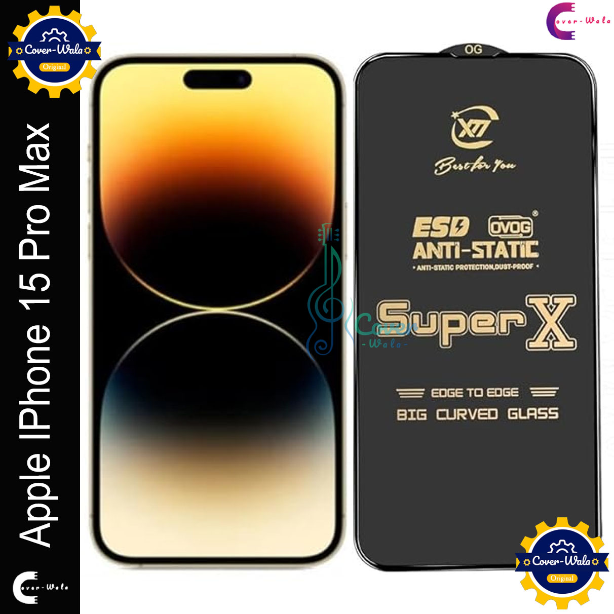 Picture of Tele Shield Premium Edge to Edge Super X Tempered Glass Screen Protector for Apple iPhone 15 Pro Max - Pack of 1 (Black)