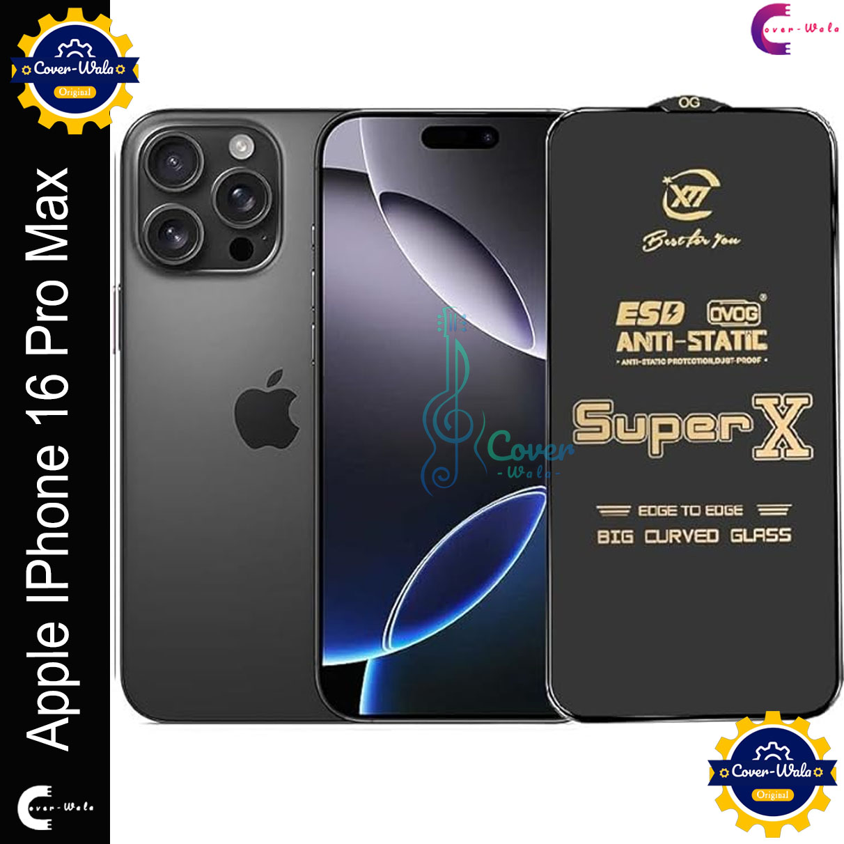 Picture of Tele Shield Premium Edge to Edge Super X Tempered Glass Screen Protector for Apple iPhone 16 Pro Max - Pack of 1 (Black)