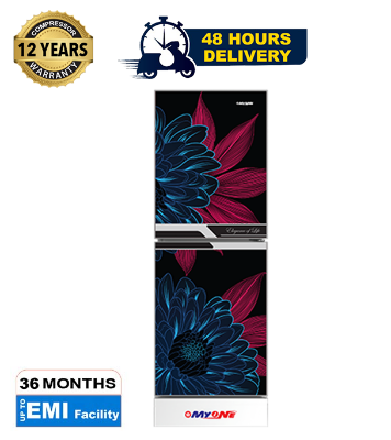 Picture of MYONE MY-175 Liter Frost Bottom Mount Refrigerator Red Daisy Black Match