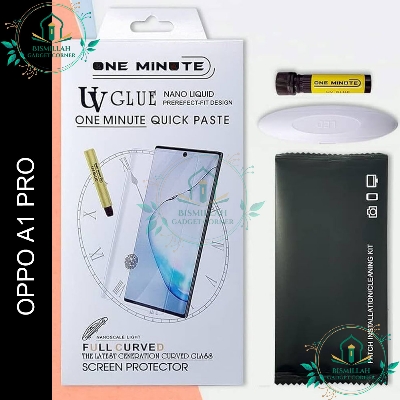 Picture of Premium UV Tempered Glass For Oppo A1 Pro Screen Protector Curved with Liquid Glue and UV Light -Transparent Clear