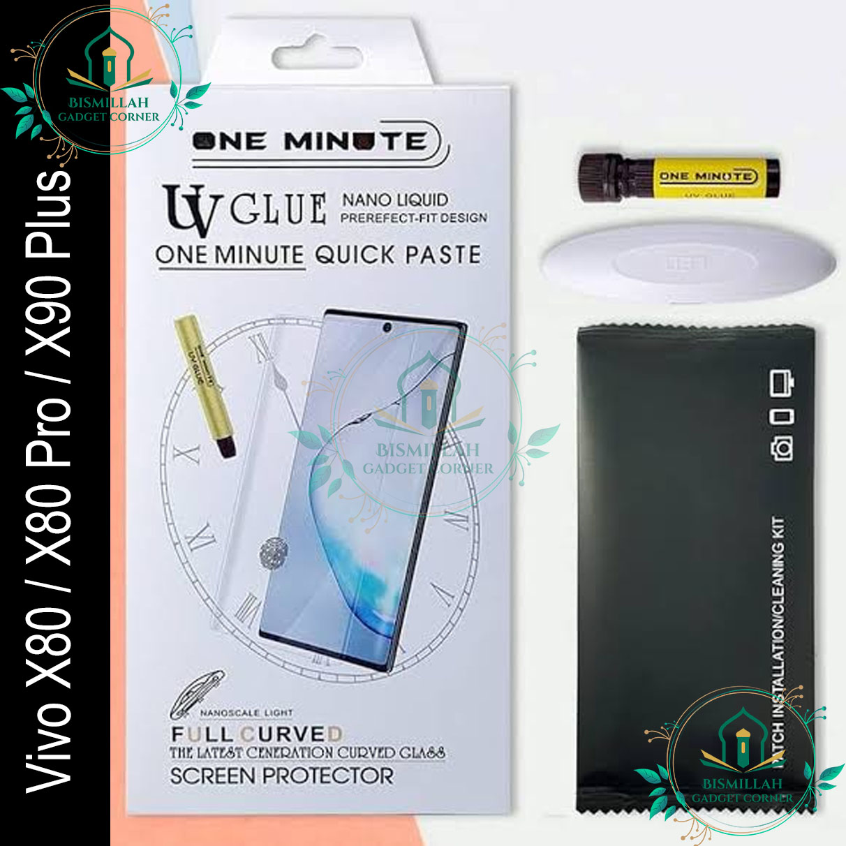 Picture of Premium UV Tempered Glass For Vivo X80 / Vivo X80 Pro / Vivo X90 Plus Screen Protector Curved with Liquid Glue and UV Light -Transparent Clear