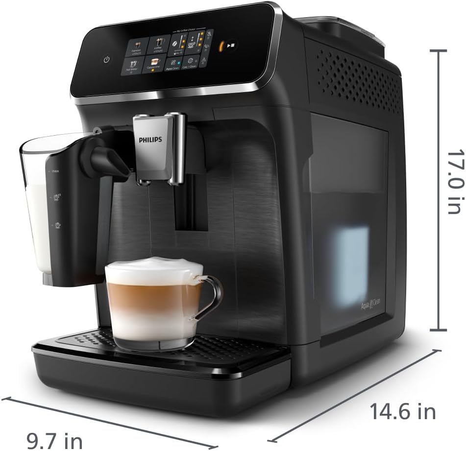 Picture of PHILIPS Series 2300 Fully Automatic Espresso Machine - 4 Hot Drinks, Fast Clean, 40% Quieter SilentBrew, Aquaclean Filter, Matte Black (EP2330/10)