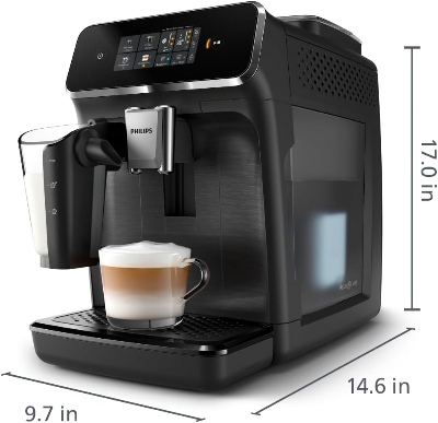 Picture of PHILIPS Series 2300 Fully Automatic Espresso Machine - 4 Hot Drinks, Fast Clean, 40% Quieter SilentBrew, Aquaclean Filter, Matte Black (EP2330/10)