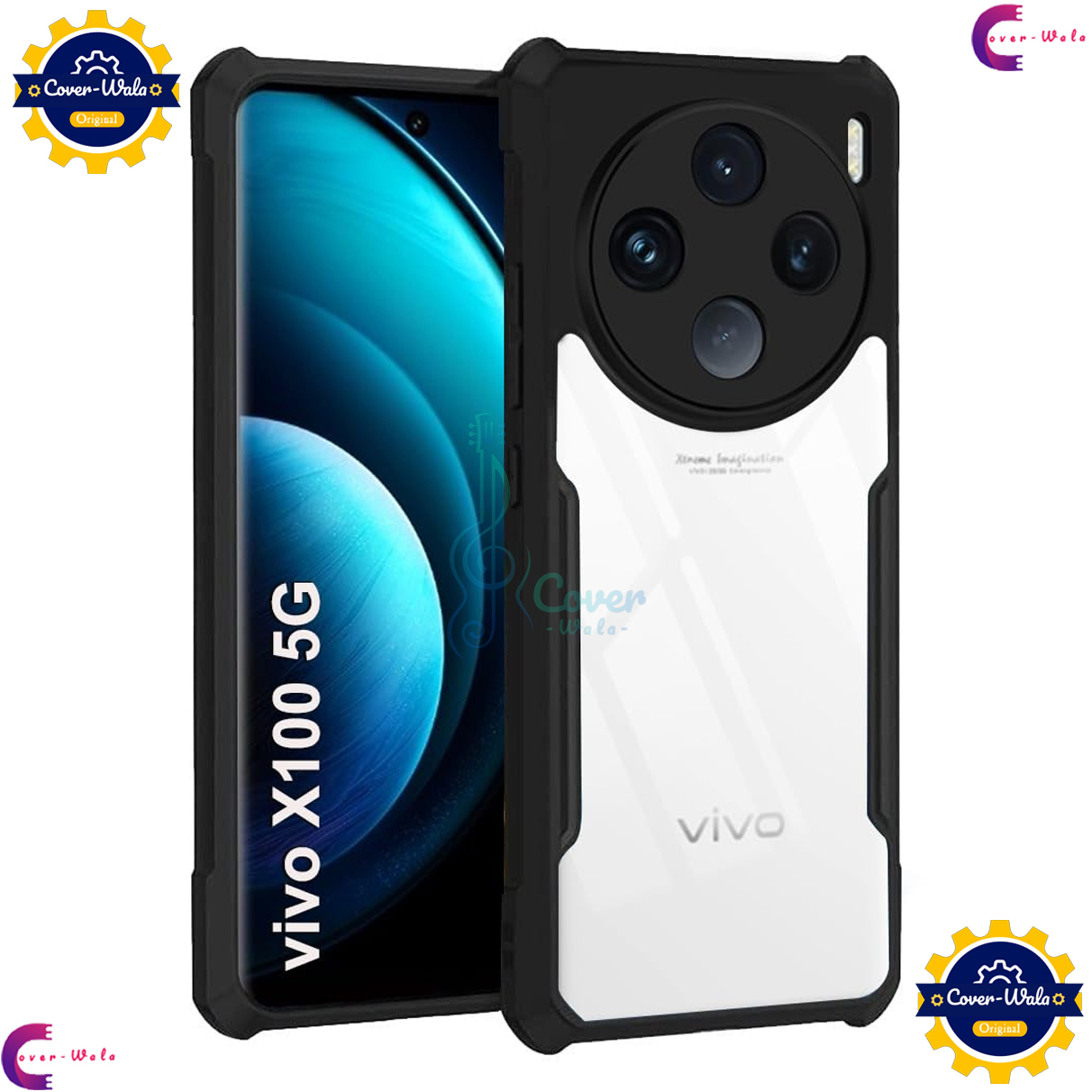 Picture of Transparent Back Clear Cover case + Xundd Protective Cover + Silicone Back Cover With Camera Protection Specially Designed For Vivo X100 5G Back Cover.