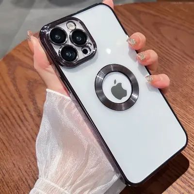 Picture of For Iphone 13 Pro Max Cover White Translucent Frosted Feel Color Borders Logo Hole With Camera Protection Clear Back Case