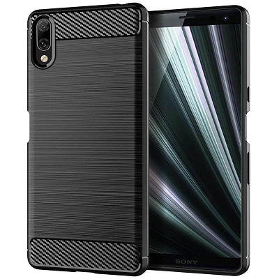 Picture of Carbon Fiber Case For Sony Xperia L3 - Luxury Stylish Rubber Silicone Armor Designed Shockproof Flexible Camera Bumper Protective TPU Back Cover - Phone Back Cover