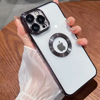 Picture of For Iphone 12 Pro Max Cover White Translucent Frosted Feel Color Borders Logo Hole With Camera Protection Clear Back Case`